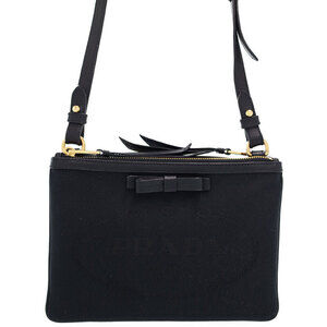 PRADA Logo Ribbon Bow Tote Handbag Bag Black
